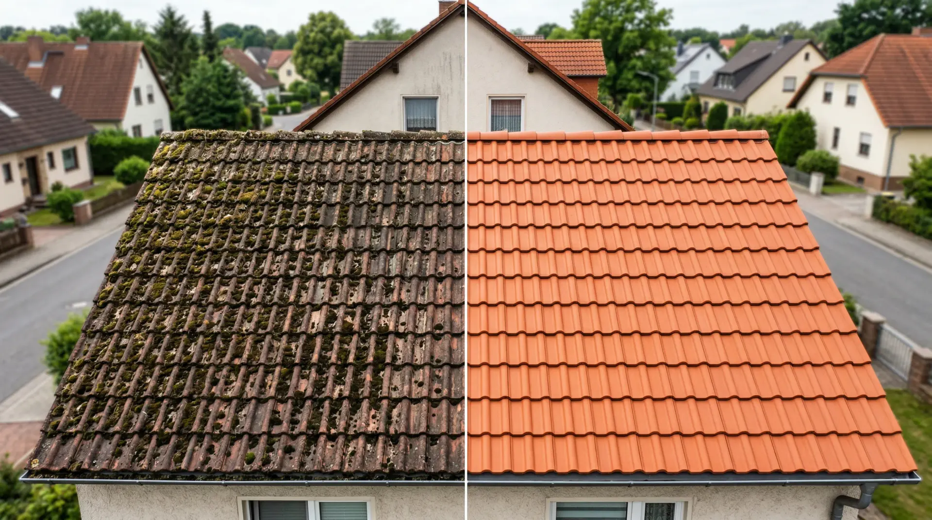 Dachreinigung mit Versiegelung Berlin Brandenburg - vorher nachher