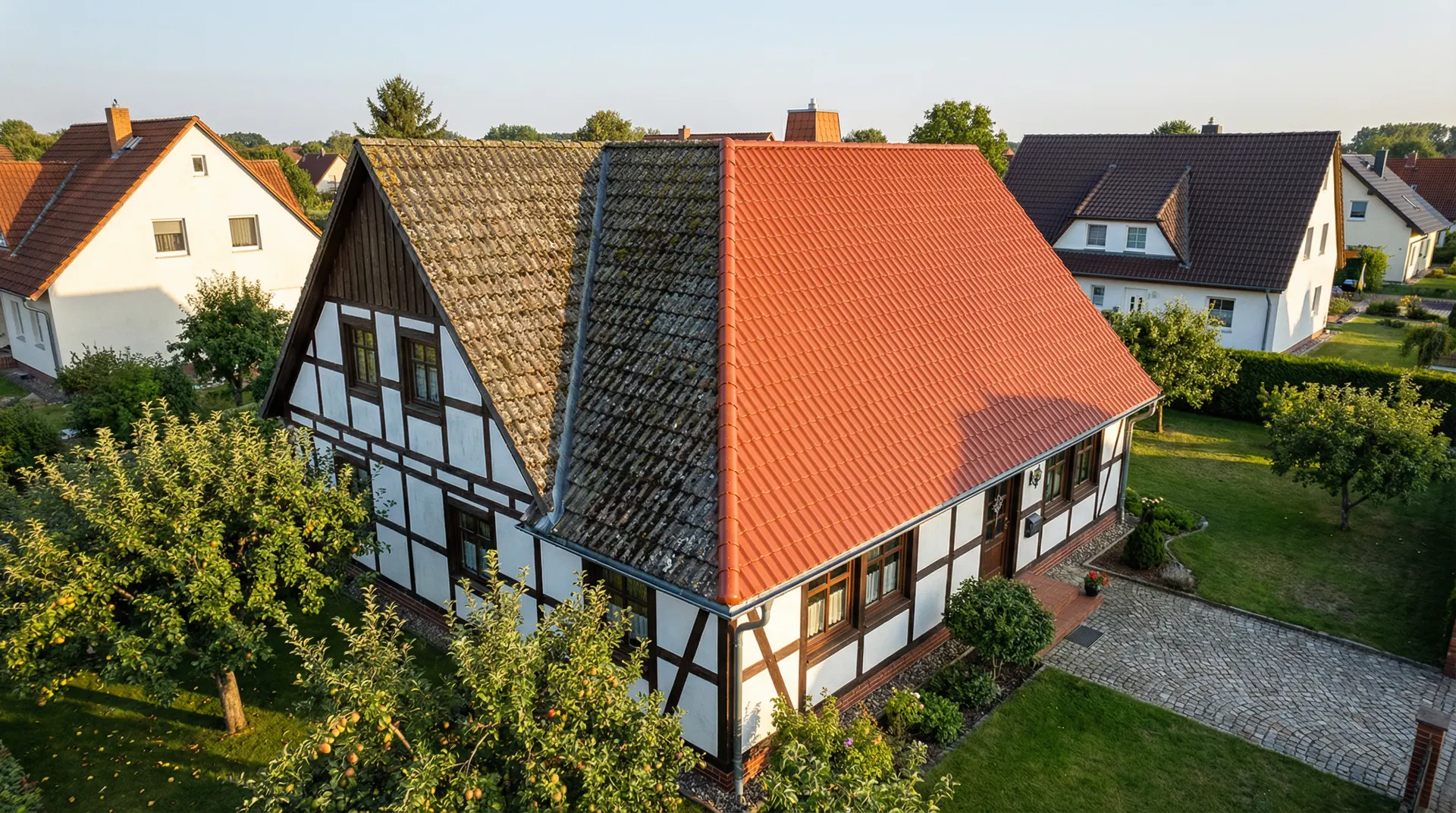 Vorher-Nachher Dachbeschichtung Werder